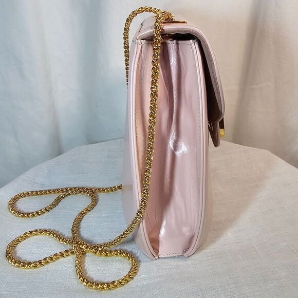 Vintage Frenchy of California Pink Leather Shoulder Bag Purse w Gold Chain Strap - Picture 4 of 9